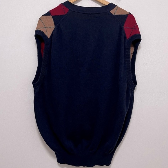 VINTAGE Clark & Gregory Argyle Cotton Navy Blue Red Tan Sweater Vest Size XL - Picture 4 of 7